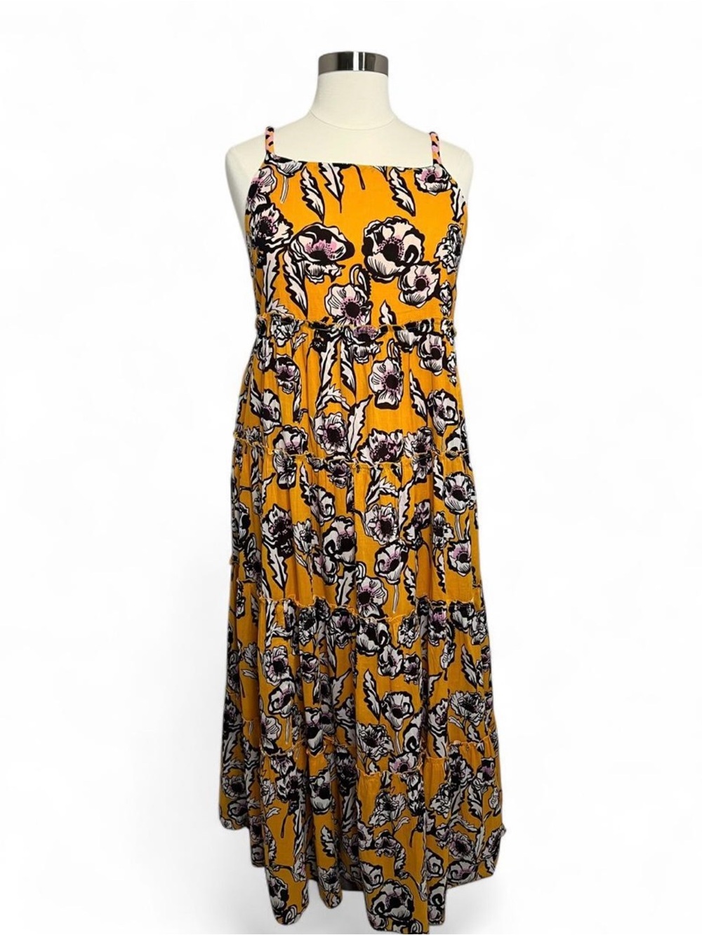 Floral Tiered Maxi Dress - Mustard Yellow